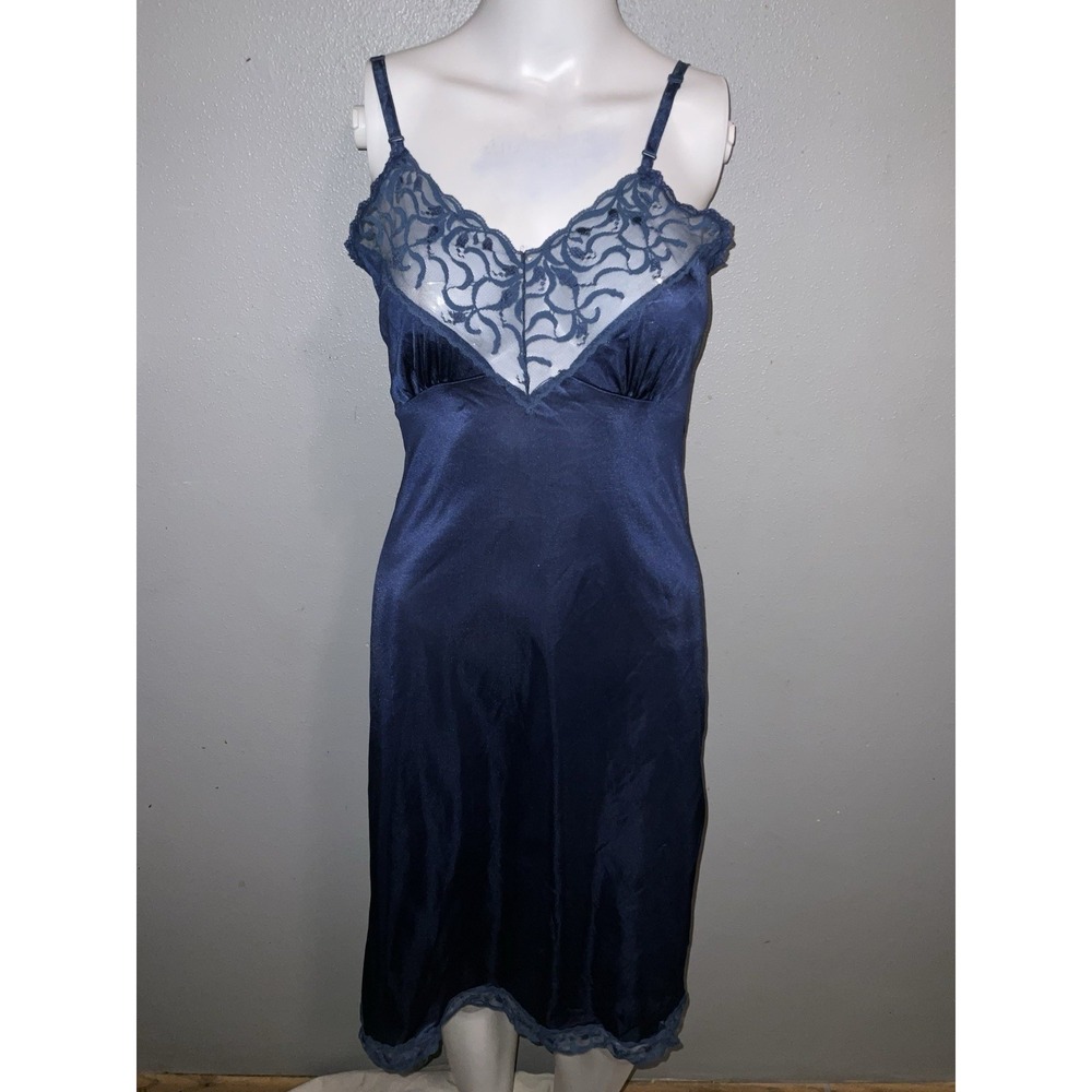 Vtg  Baby Doll Navy Blue Slip Dress Lingerie Whimsy Goth Slip Dress